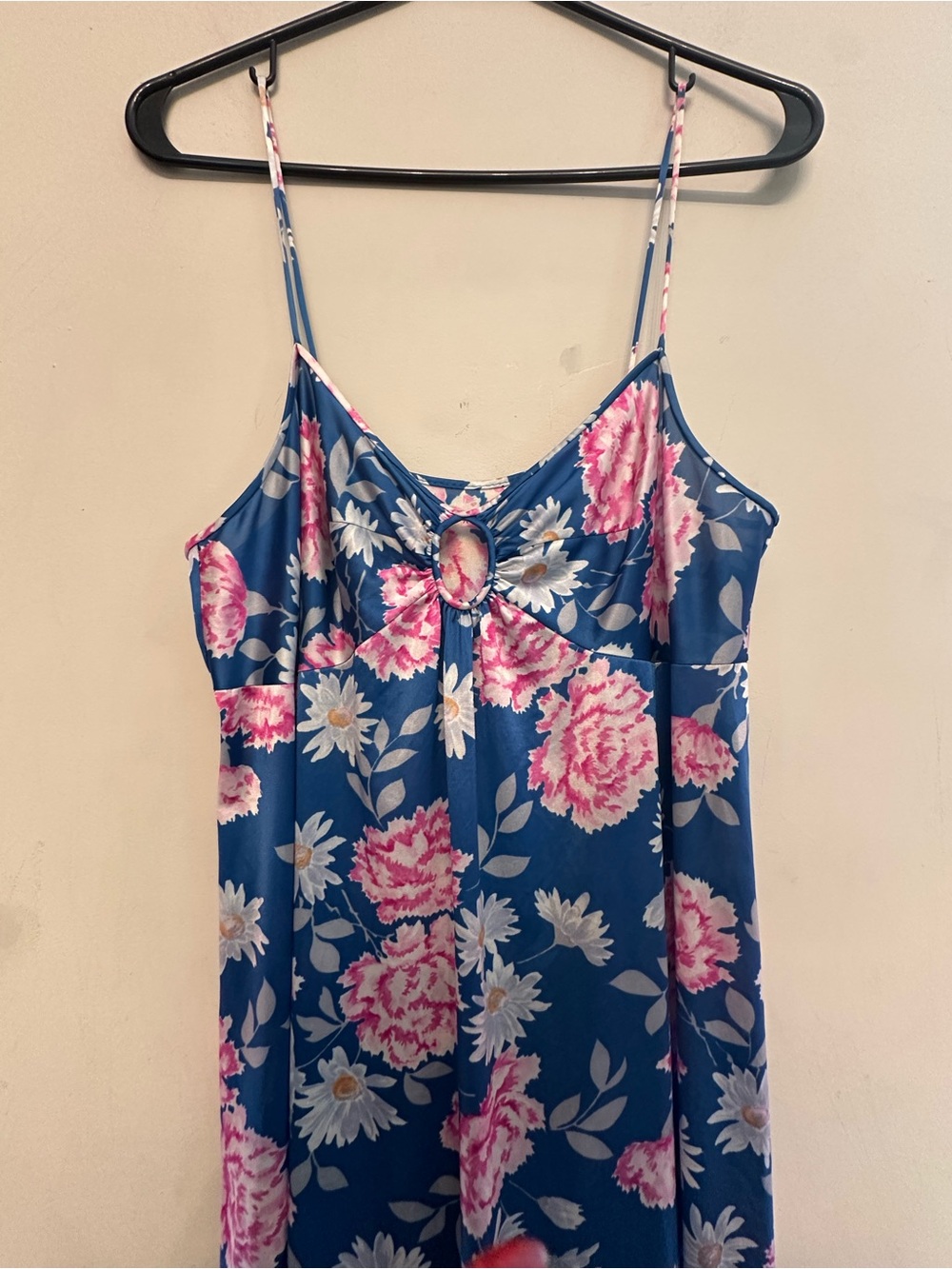 Vintage 80s Vanity Fair Navy Blue Floral Slip Dress with Pink & Cream Flowers S - Picture 3 of 5